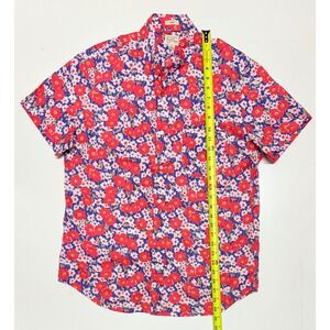 J Crew Mens Slim Fit Short Sleeve Button Down Shirt Red Floral Print Size L